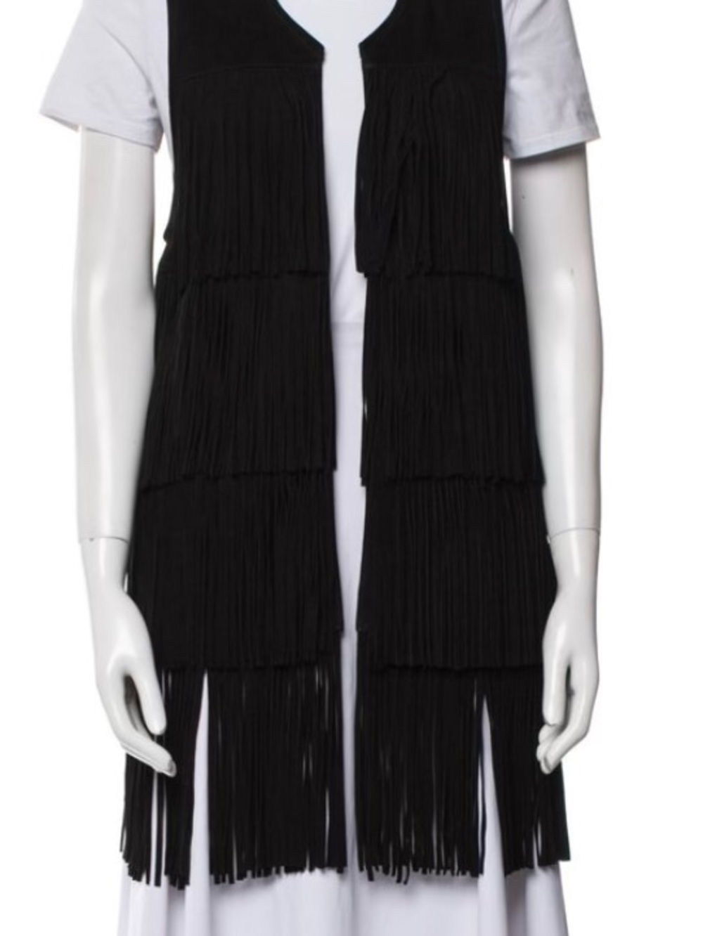 Talitha Black Tiered Fringe Vest with embroidered back sz S